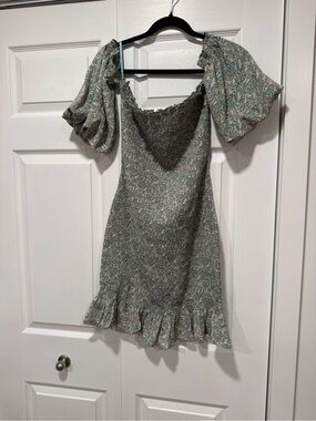 She and Sky Sage Green Floral Smocked Mini Dress